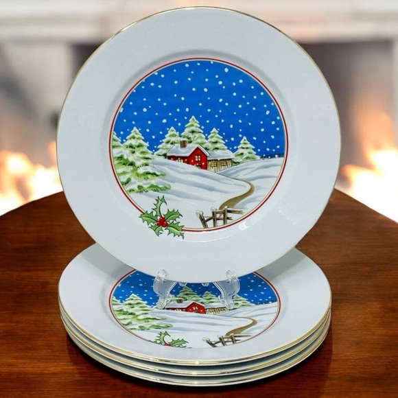 Shibata Christmas Salad Desert Plates Vintage Home For The Holidays 4 Pieces - Picture 1 of 16